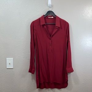 Maroon long sleeve quarter button up tunic sz sm